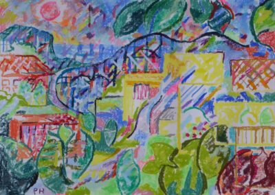 Pastel drawing of a Brazilian town