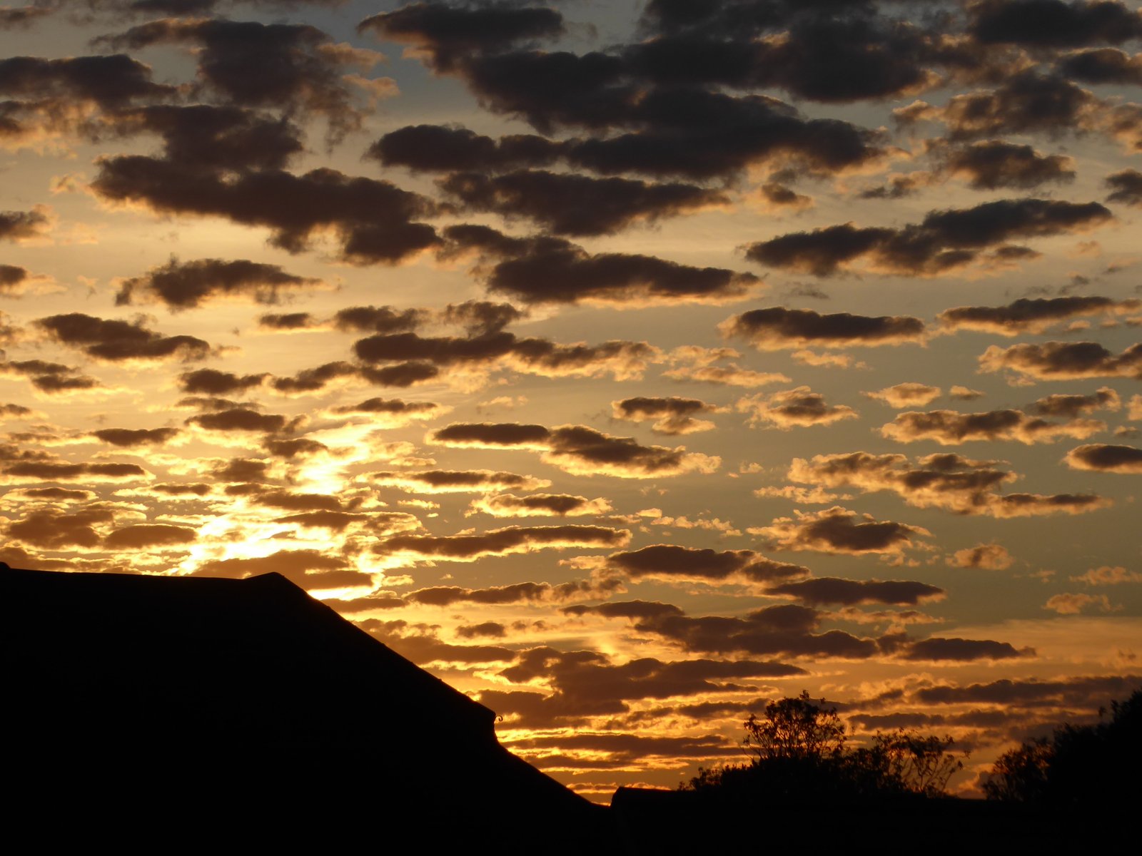 A sunset with scattered clouds.