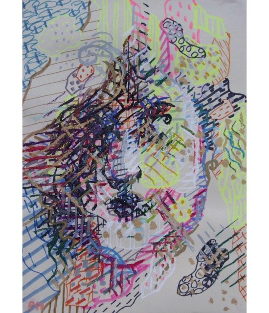 A marker pen art work depicting a face mapping out the world.